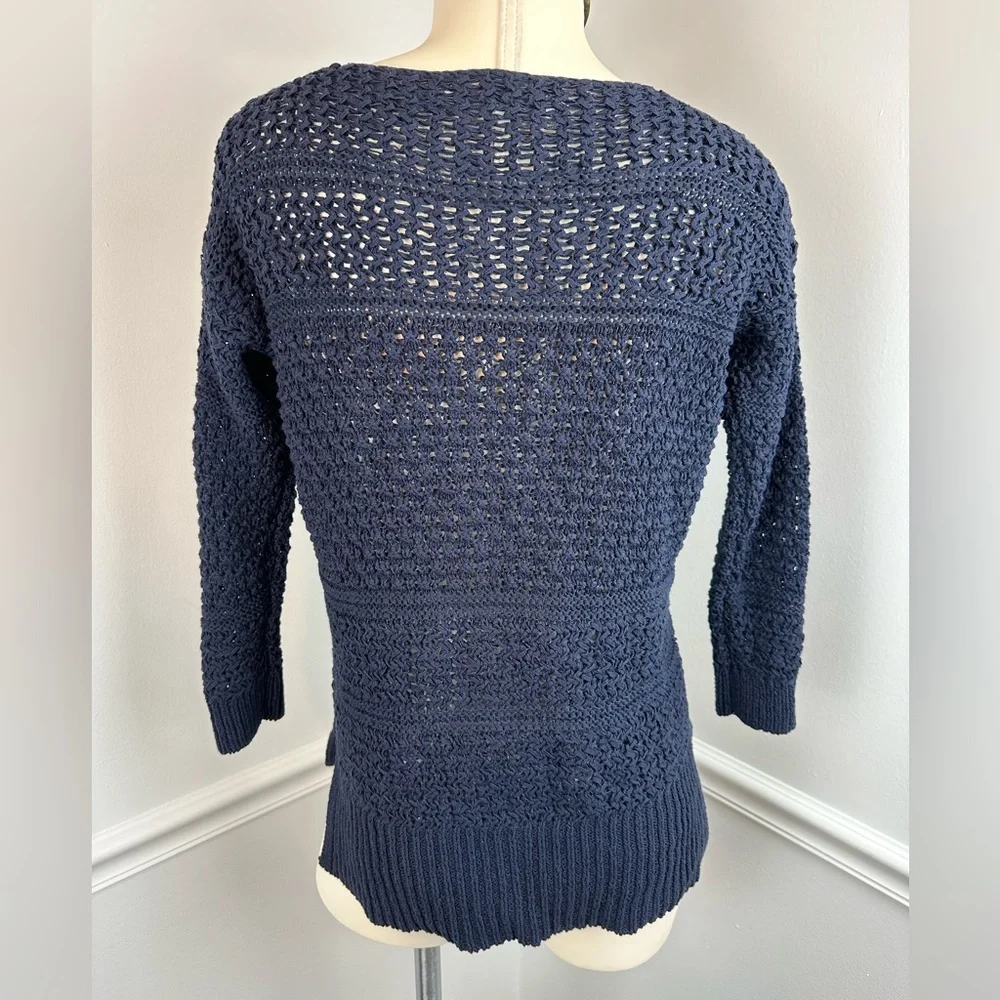 LOFT Navy Textured Open Stitch Knit Pullover Sweater | Size XS